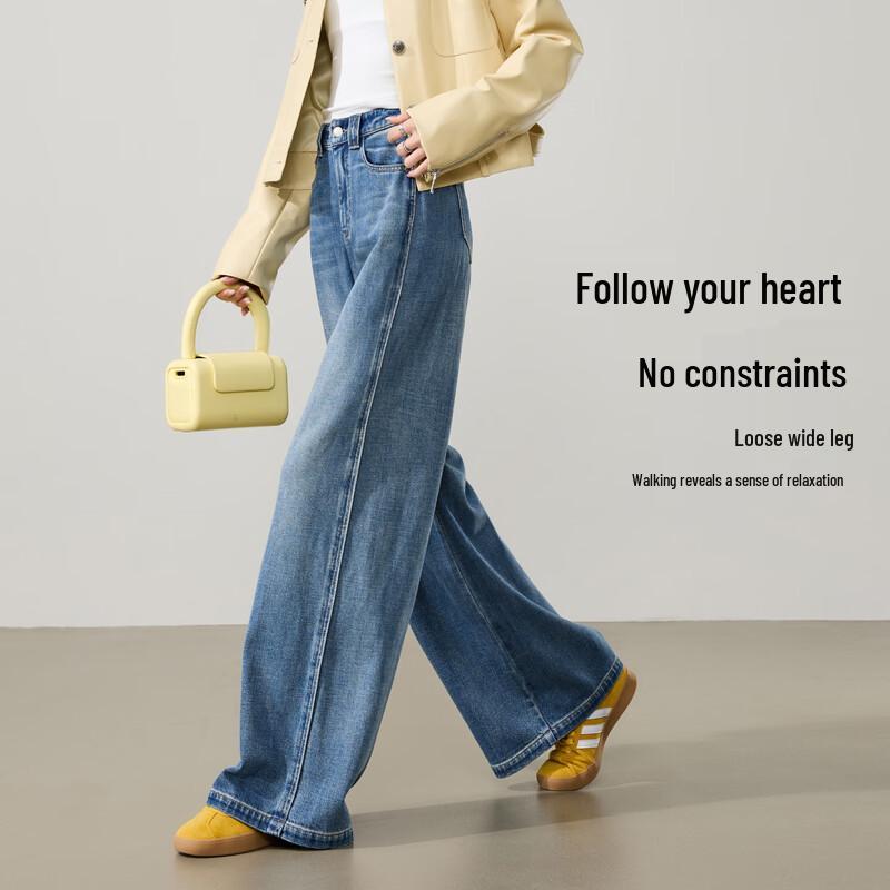 ESE-Y Women's Tencel Cotton Straight Wide-Leg Jeans