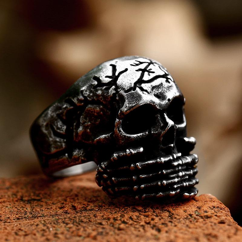 Gothic Vintage Todes Sichel Totenkopf Ring für Herren 316L Edelstahl Hip Hop Biker Skelett Ringe Punk Party Schmuck Großhandel