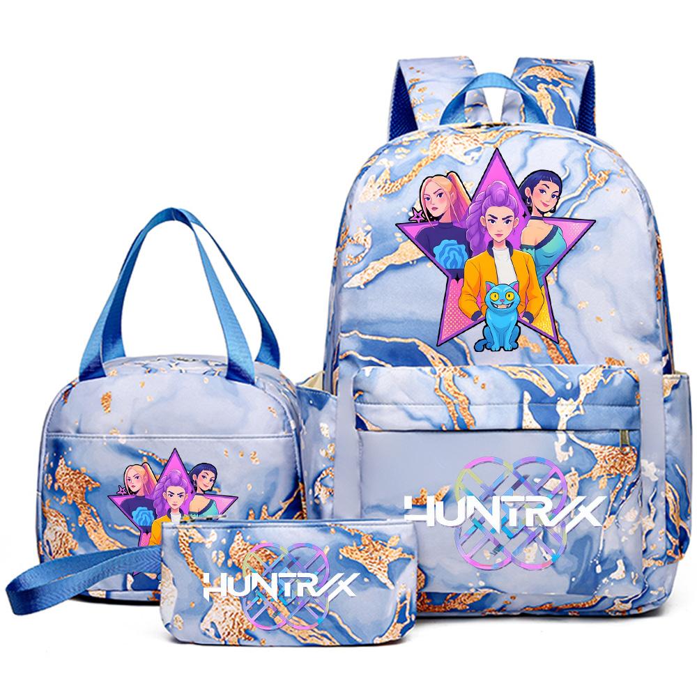 3Pcs/set Anime K-Pop Demon Hunters Printed Backpack Handbag Pencil Case for Teenager Student Bookbag Schoolbag Women Large Capacity Waterproof Bag