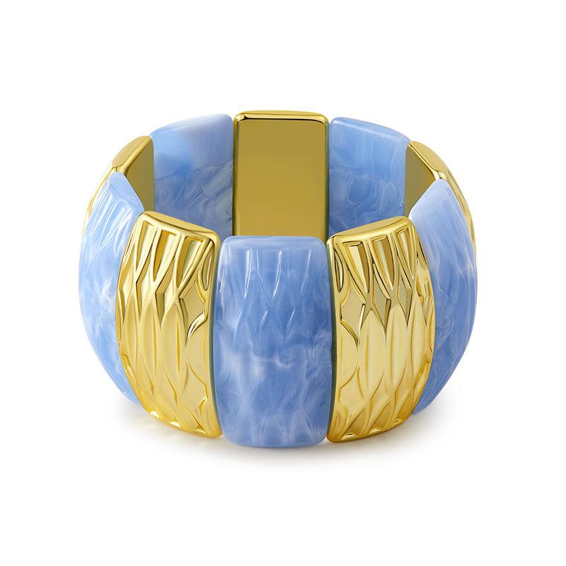Acrylic Square Pattern Bangle for Women Elastic Rope Splicing Bracelet Geometric Irregular Wide Jewelry Gift