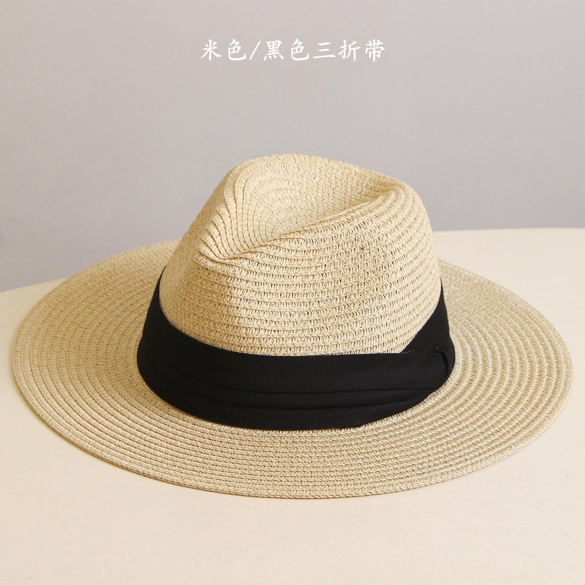 

Літній складаний чорно-білий капелюх з плоским широким крисом для батьків і дітей, солом яний капелюх Панама, капелюх від сонця, парний пляжний капелюх adjustable