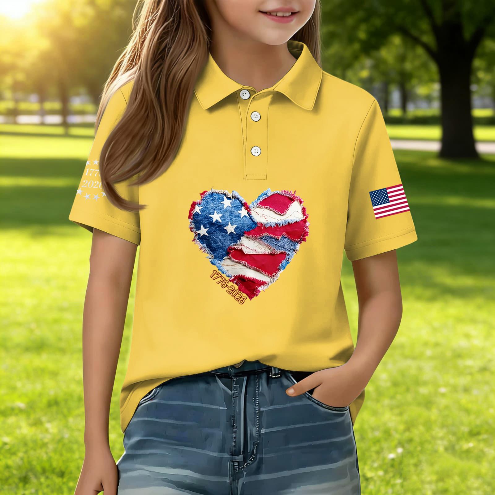 

Kids Casual Short Sleeve Shirt Independence Day Print T Shirt Polo Shirt Summer Lightweight Breathable Comfortable Fit 160 жовтий