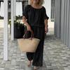Summer Cotton Linen 2 Piece Outfits for Women Casual Short Sleeve Drawstring Crew Neck Top And Wide-Leg Pants Lounge Matching Set