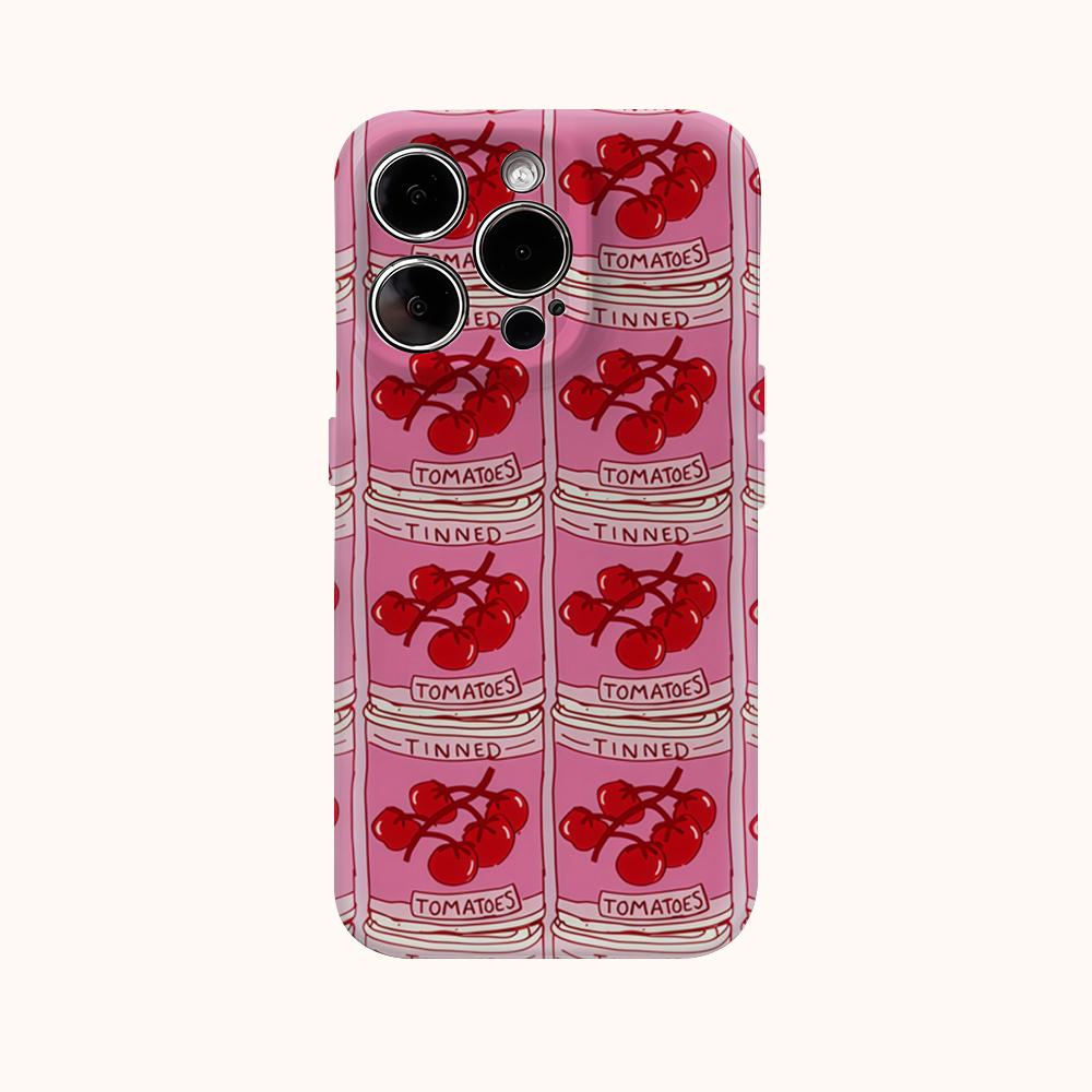 Pink Tomato Tins Retro Phone Case for IPhone 17AIR 16E 16 15 14 13 12 11 17 Pro Max Plus Double-layer Back Cover