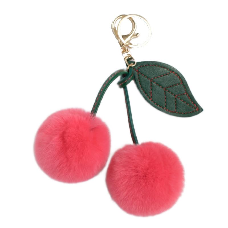 

Avance Fur Charm Cherry Keychain, Cute and Fluffy, Popular FallWinter Accessory for Women, Pink and Red (B)