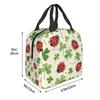 Cute Ladybug On The Four Leaf Grass Insulated Lunch Bag for Office Cooler Thermal Food Box Tote Leakproof Lunch Boxes Container