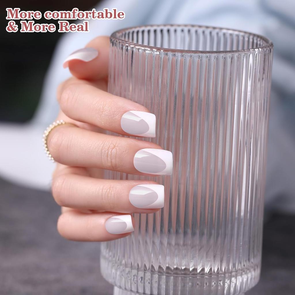 Milky Whit French Tip Press on Nails, 240Pcs French Press On Nail Short Square,Pre-Applied Primer & Top Coat,4 in 1 Gel Nail Tips Soak off Acrylic