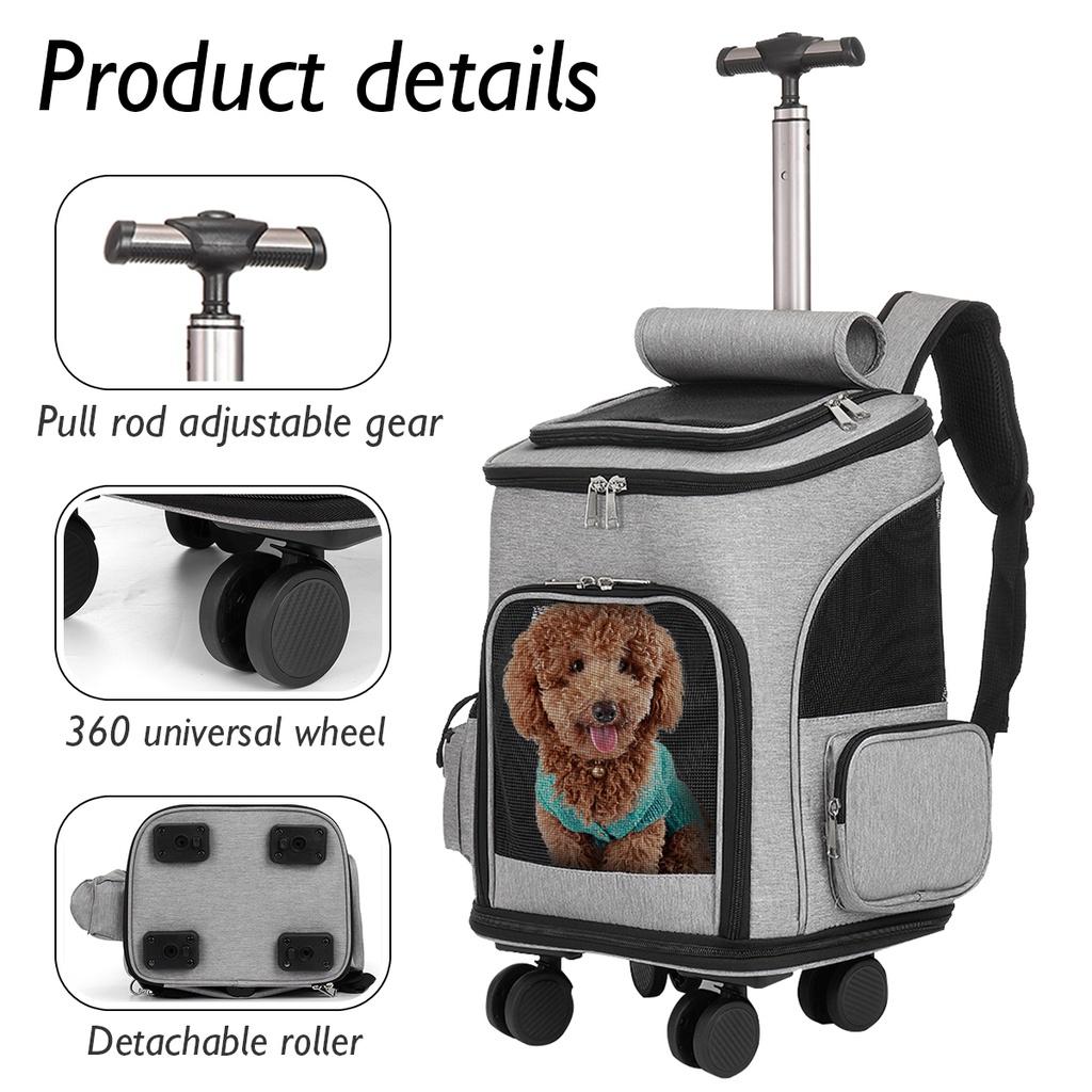 Wheeled Pet Carrier Backpack Travel Carrier for Puppy Dogs Cats Removable Rolling Wheels Mesh Ventilation Window Storage Pockets