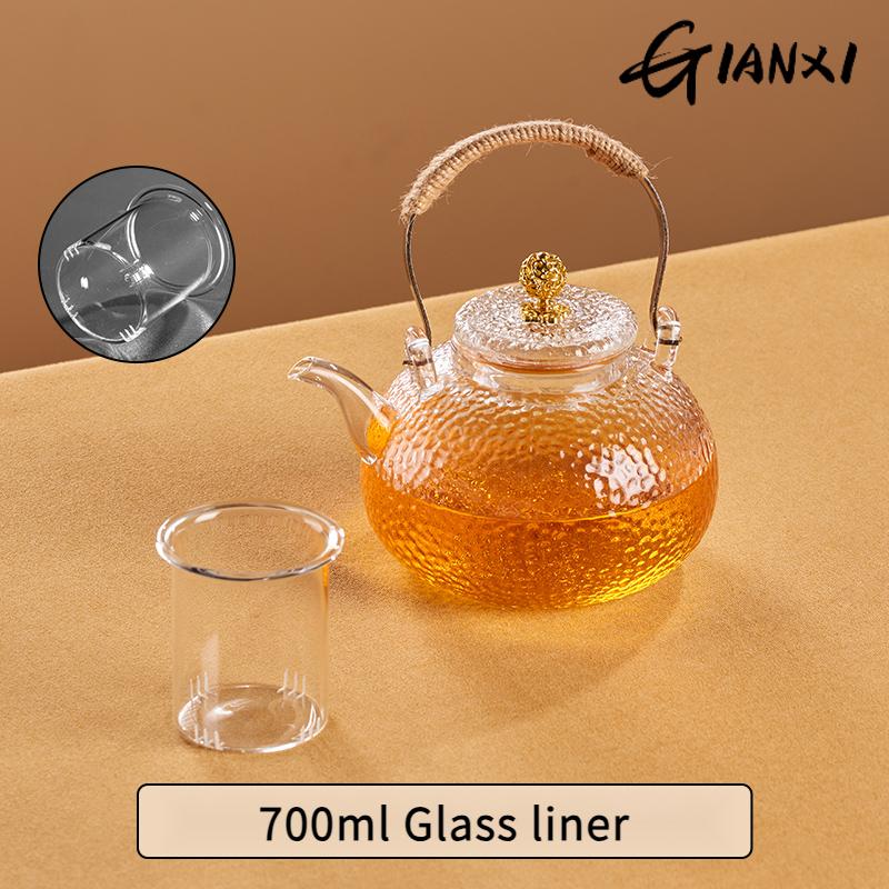 

Стеклянный чайник, набор для заваривания в китайском стиле, большая емкость для приема гостей, набор для заваривания в стиле кунг-фу, дизайн молотка, плетеный пеньковый канатный заварочный чайник