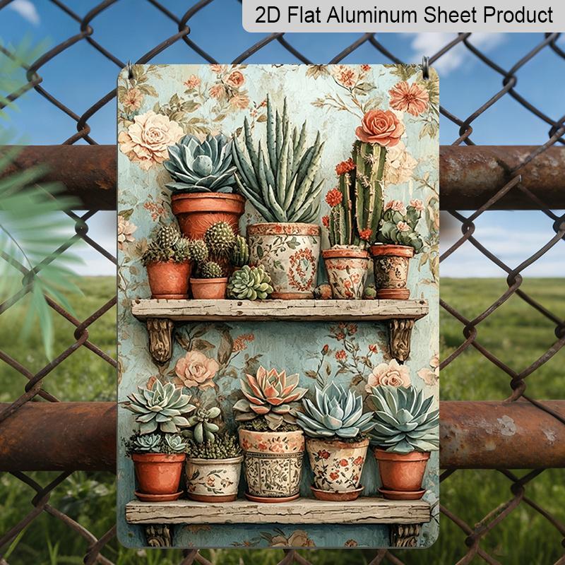 

2D Flat, Vintage Succulent Shelf Aluminum Sign - Retro Cactus Wall Decor Plant Shop, Greenhouse, Boho Home, Living Room, Office, Garden Decor 20*30cm