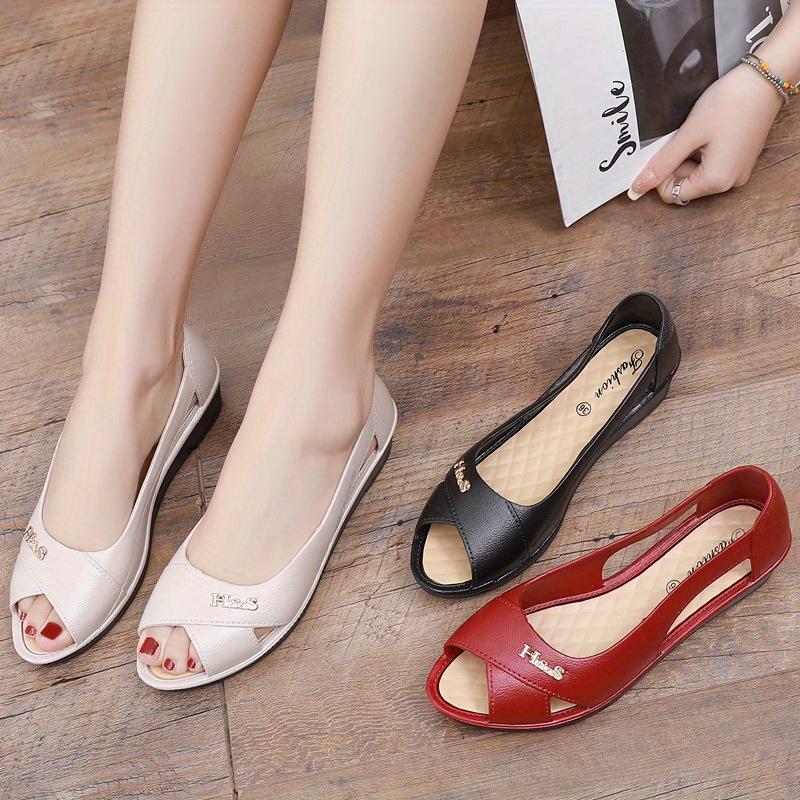 Order A Size Up Ladies' Summer New Model Shoes for Middle-aged Moms, Soft Bottom Slip- Durable Hollowed-out… More