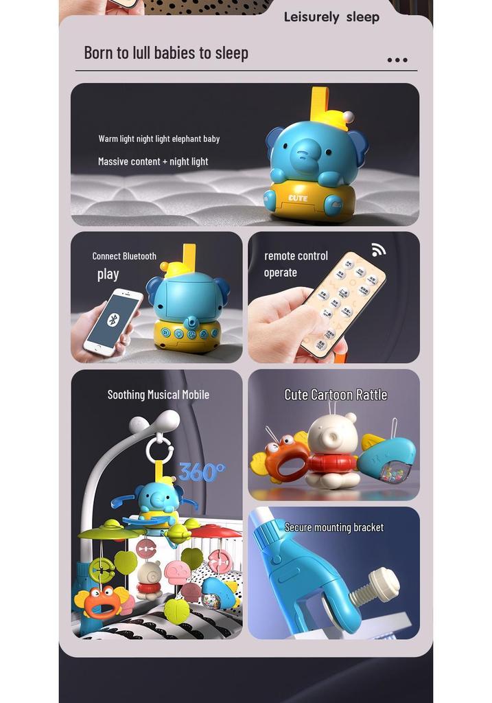 Electric Rotating Elephant Crib Mobile with Music and Remote for Infant Soothing and Early Education