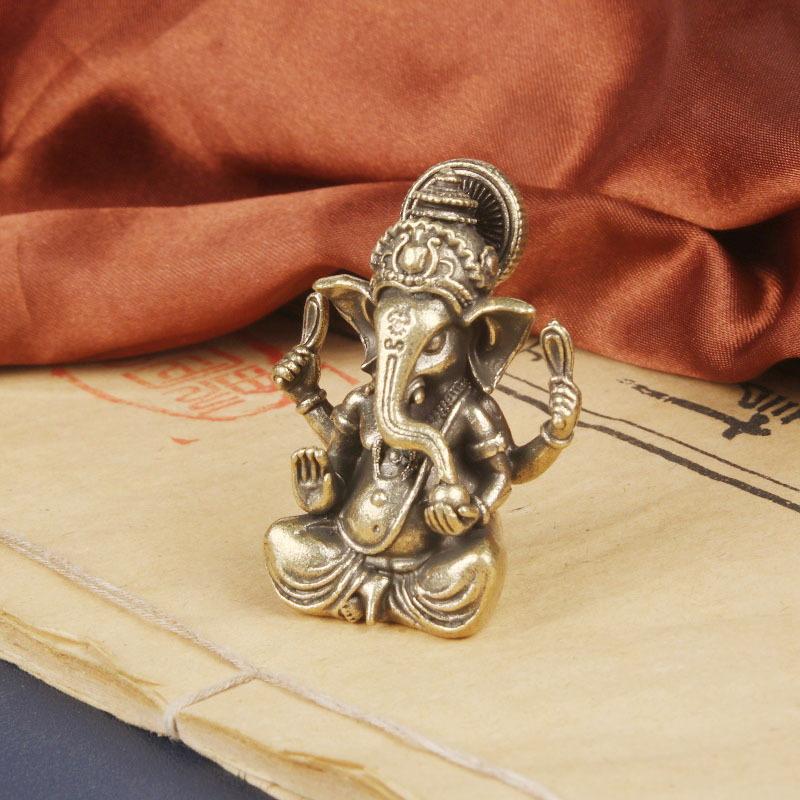 Vintage Brass Thai Elephant God Desktop Ornament Elephant Trunk God Of Wealth Bronze Carving Crafts Collection Home Decoration