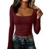 Women's Square Neck Long Sleeve Slim Fit Shirt