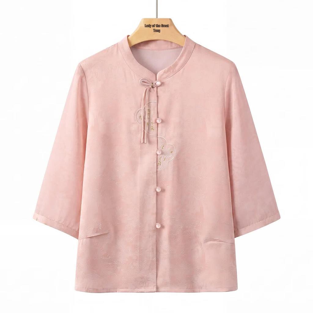 Datang Furen New Chinese Style Summer Disc Button Blouse for Middle-Aged Women