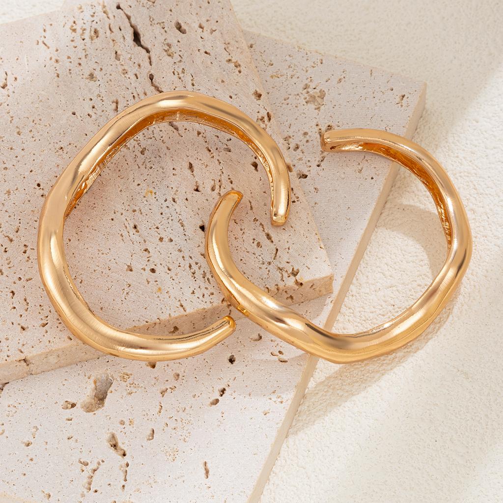 PuRui Gothic 2Pcs/Set Gold Color Smooth Curved Opening Bangle Punk Chunky Thick For Women Banquet Bracelet Zircon Accessories