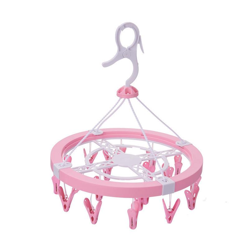 Durable Plastic Circular Hanging Drying Rack With 20 Clips For Socks Underwear Dorm Use
