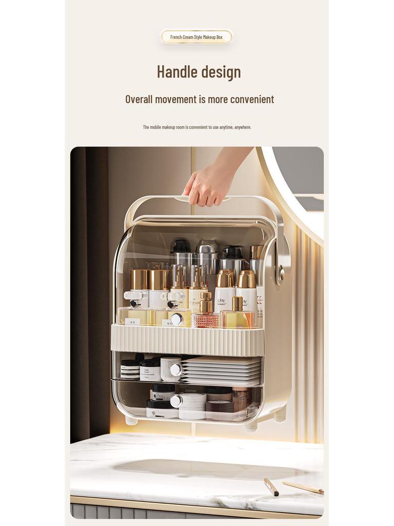 Large Capacity Dustproof Cosmetic Storage Box with Desktop Drawer for Skincare and Makeup