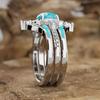 Anello di cristallo turchese retrò di moda per le donne Set di anelli di colore argento bohémien Set di gioielli Boho Set di 3 pezzi