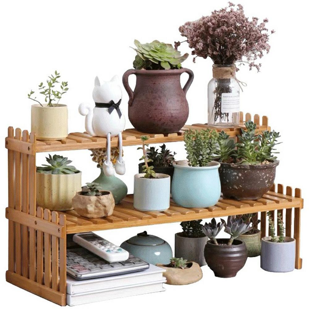 

A57 Double Layer Bamboo Plant Stand Office Living Room Balcony Succulents Shelf A
