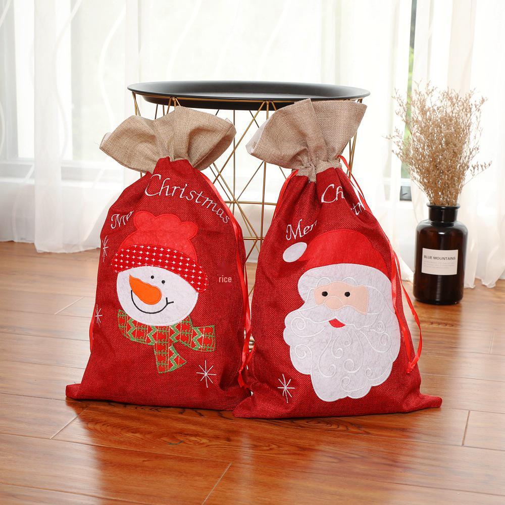 Santa Claus Burlap Christmas Gift and Candy Tote Bag