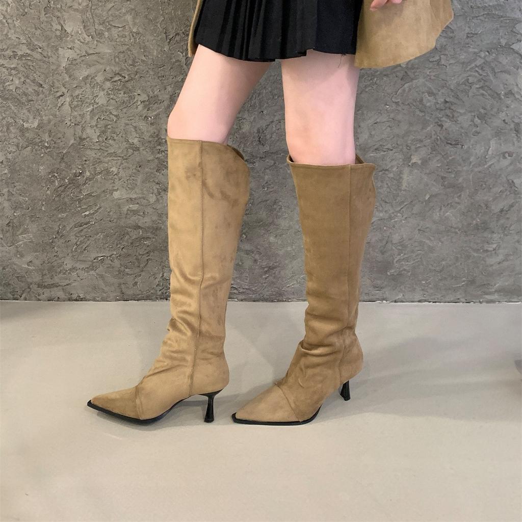2025 Autumn and Winter New Hate Sky High Elastic Boots Pointed High Heel Boots Suede Thin Thin Heel Zipper Leg Over Knee Boots