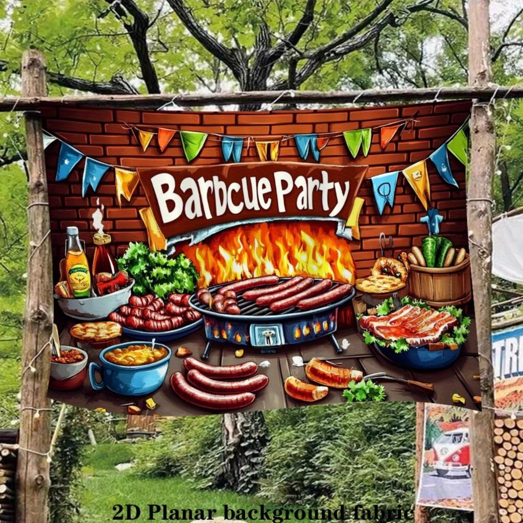 2D Plane 1 Vibrant Barbecue Celebration Background Suitable for Indoor or Outdoor Birthday Events