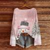 Women's Fashion Christmas Print Lightweight Sweater Casual Long-Sleeve Knit Pullover Top
