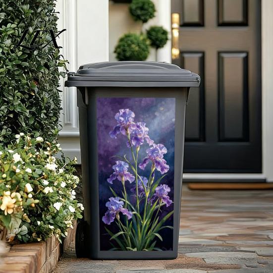 Sun Proof Metal Cabinet Stickers Floral Trash Can Stickers, Waterproof Self?Adhesive Bin Decals, Vintage Flower Pattern Decor Garden Waste Container