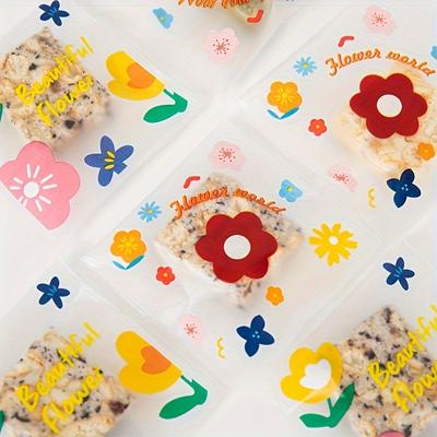 1set/100pcs Cranberry Snowflake Crisp Packaging Bag, Self-sealing Self-adhesive Cookie Bag, Cute Flower Transparent Matte Bag