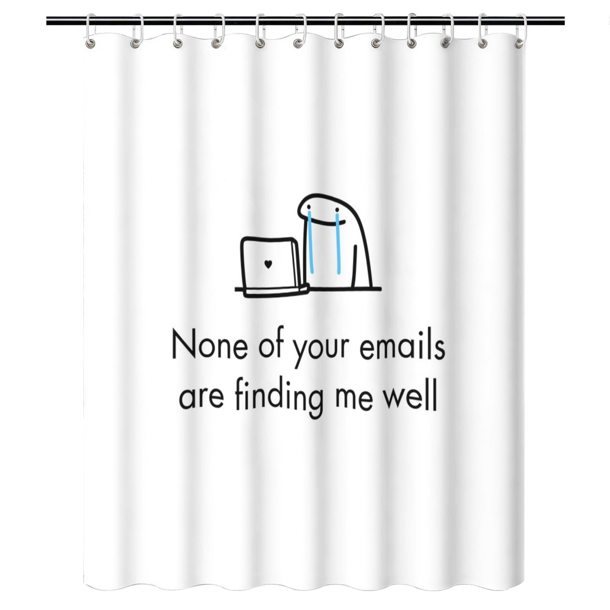 

Funny Quote Shower Curtain – “None of Your Emails Are Finding Me Well”, Laptop & Towel Art, Minimalist White Design 90x180cm35x71in