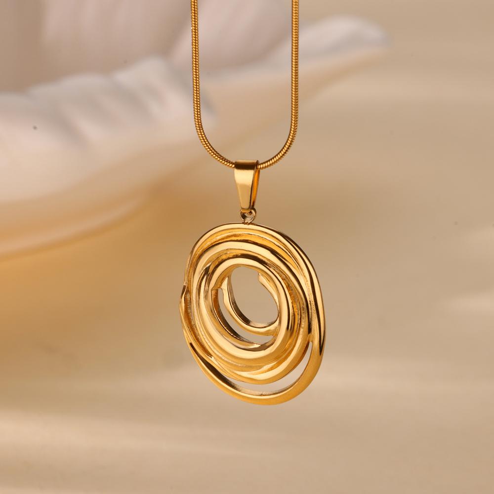 Hollow Geometric Oval Necklaces For Women Stainless Steel Gold Color Oval Pendant Necklace Party Christmas Jewelry Gift Femme
