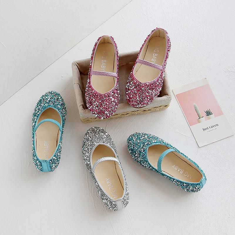 2025 Spring Girls' Sequined Leather Princess Shoes: Candy Colors, Korean Style, Soft Sole, Breathable.