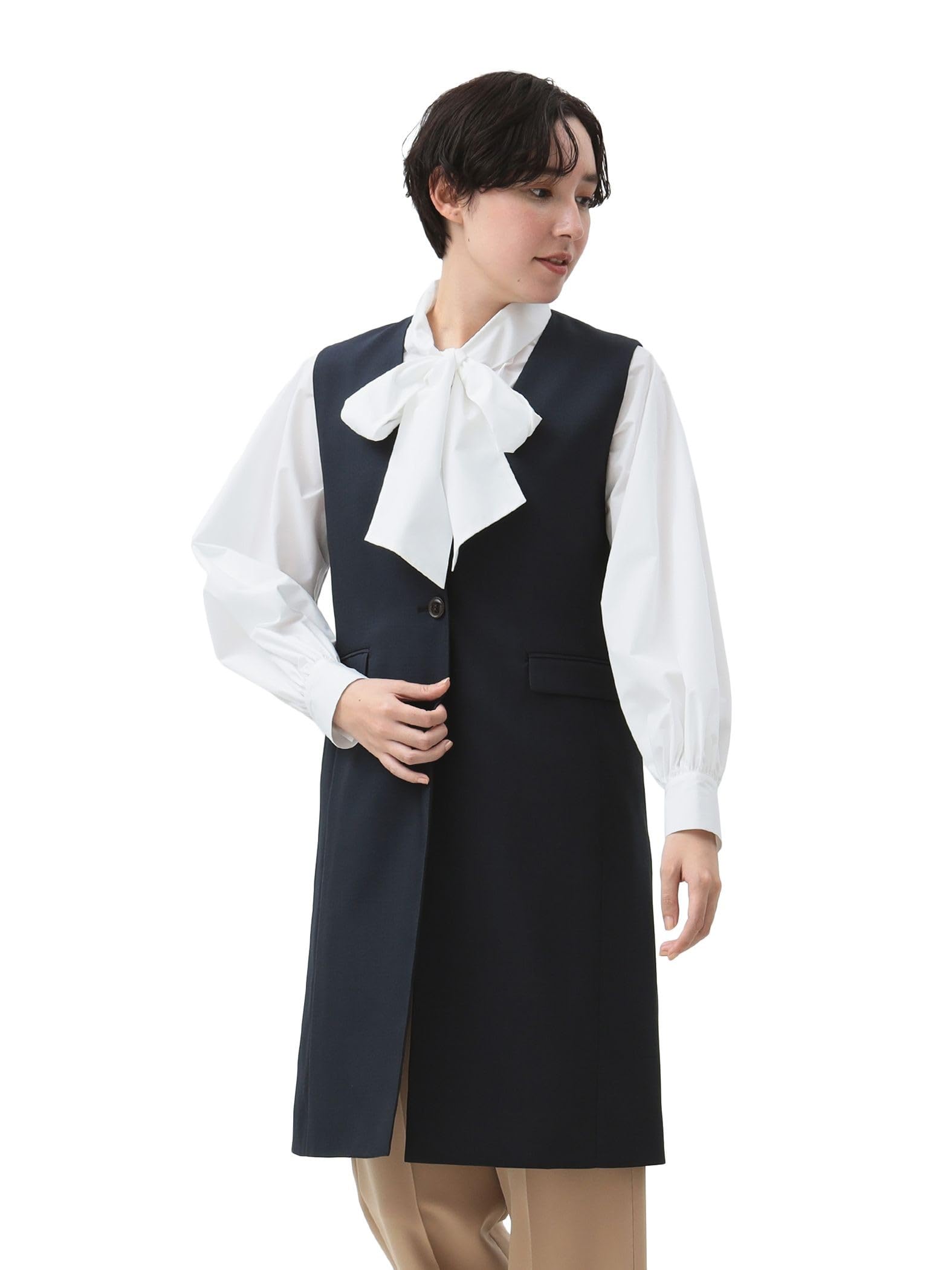

Life Store by Down long gilet M [Beaming Beams] jacket/vest, no-collar, (S-M), women s, NAVY2,