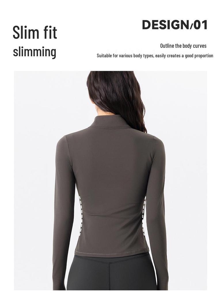 Fleece-Lined Women's Long Sleeve Yoga Jacket with Pockets - Slimming, Warm, and Ideal for Running