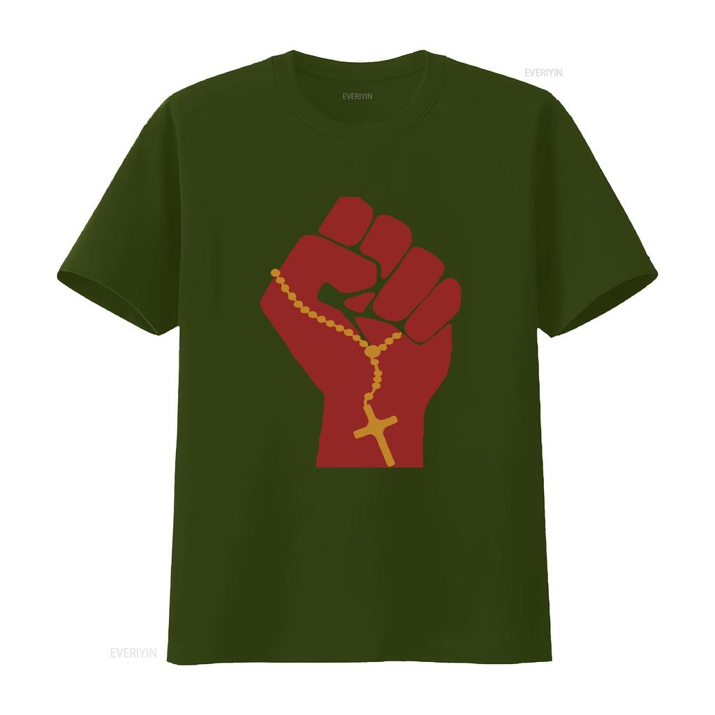 Liberation Theology Raised Fist Radical Christianity Christian Protest Social Justice Leftism Socialism T Shirt vintage Washed