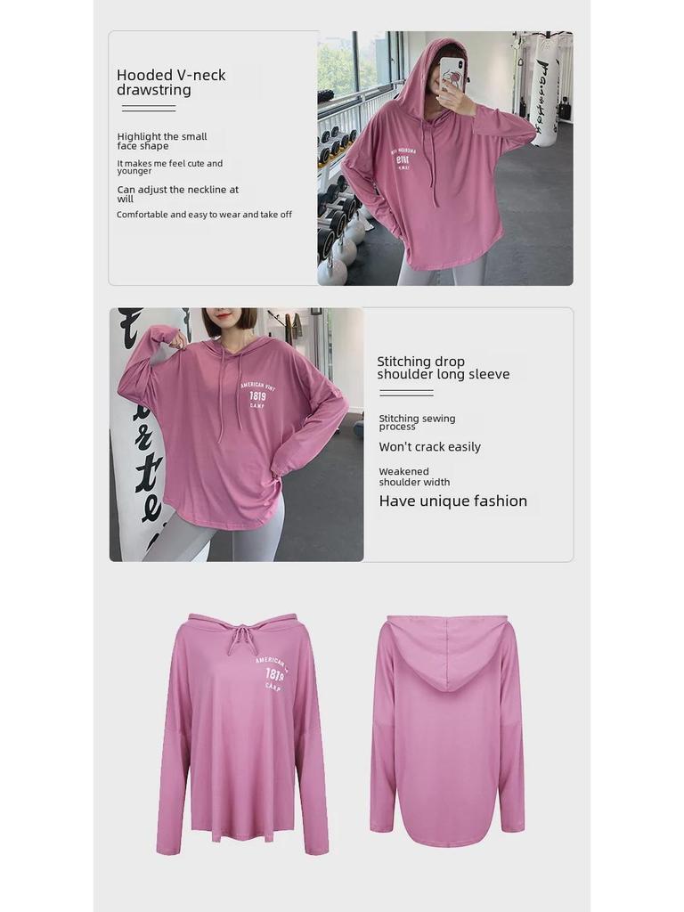 Women's Loose-Fit Hooded Sports Tops: Quick-Dry, Plus-Size Long-Sleeve Running & Yoga Jacket
