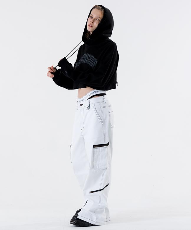 Arch Logo Layered Crop Hoodie [Black]