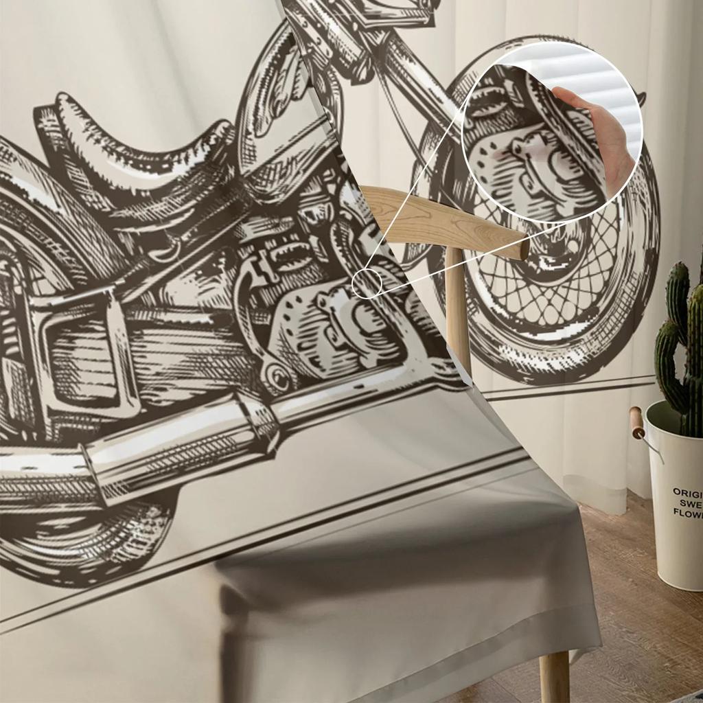 Cortinas Traslúcidas Vintage de Motocicleta para Ventana de Sala de Estar, Cortinas de Tul para Dormitorio, Cocina, Decoración del Hogar, Cortinas Voile