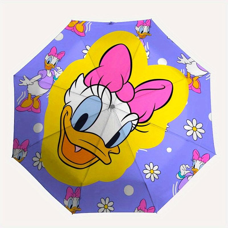 Disney Daisy Duck,Cartoon Character,Floral Background Manual Opening and Closing Umbrella, 8-Rib Reinforced Folding Design, Lightweight