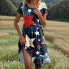 Women's Casual Fashion Round Neck Short Sleeve Independence Day Printed Midi Dress