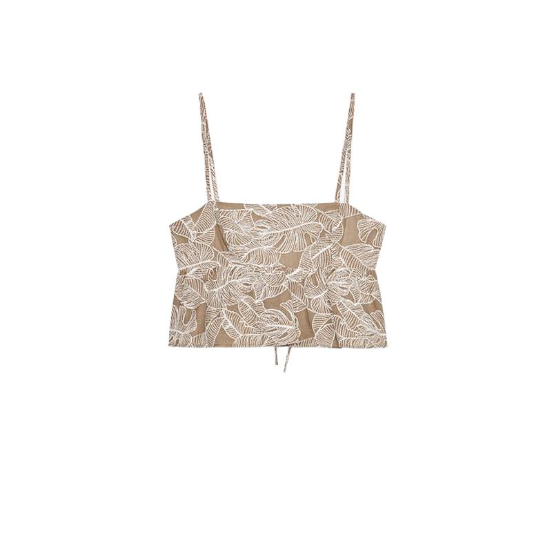 

Fashion Temperament Camisole Short Top 3606919 Cotton Embroidered High Waist Wide Leg Casual Trousers 3639919 Beige Tops L