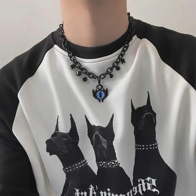 Dark Style Demon Eye Spliced Necklace - Hip Hop Clavicle Chain for Men & Women, High-End Couple Design