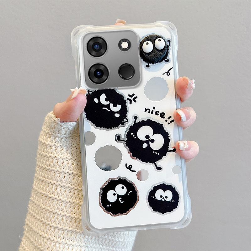 KEYSION Crossbody Strap Phone Case for TECNO Spark Go 2023 Pop 7 Pro Cute Cartoon Long Lanyard Mirror Shockproof Cover for Infinix Smart 7