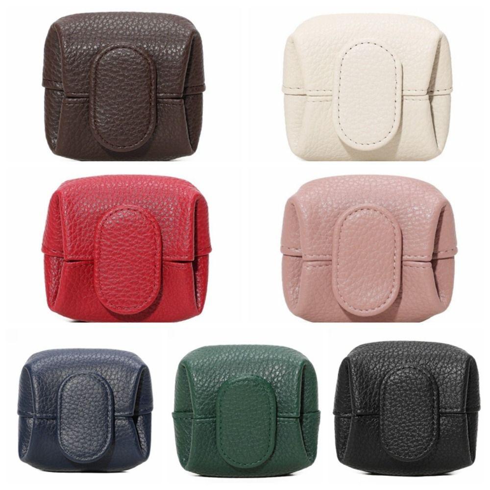 Soft Lychee Pattern Coin Purse Multifunctional Solid Color Short Small Wallet Square Snap Button Mini Cowhide Wallet Travel