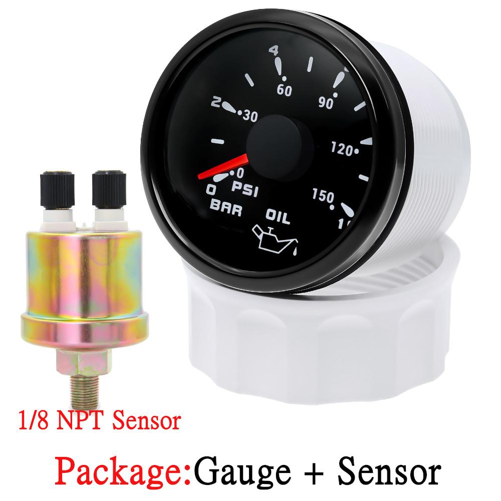 מד לחץ שמן HD 2 אינץ' 52 מ"מ 0-10 בר 0~150 PSI עם תאורת LED 7 צבעים חיישן לחץ שמן 1/8NPT לסירה, רכב, משאית 9-32V