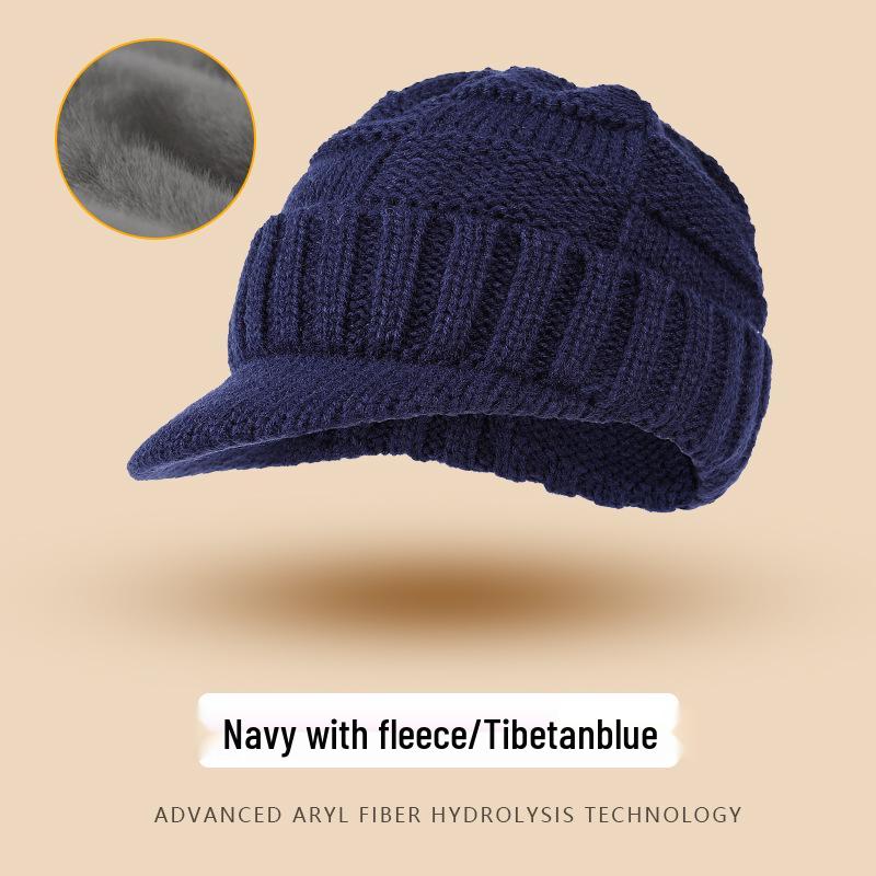 Unisex Thick Knit Wool Ski Beanie - Warm Striped Duckbill Hat for Outdoor Winter