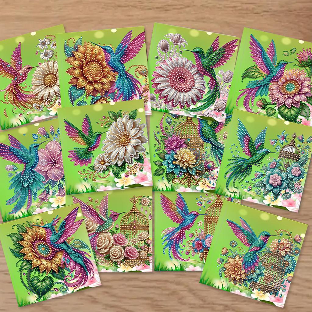 12Pcs DIY Diamond Painting Greeting Card Kit with Envelopes Diamond Art Cards for Beginner Adult Birthday Holiday Blessing