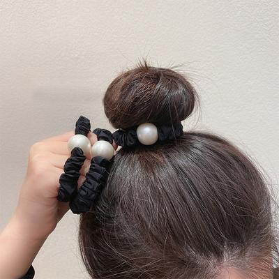 1PC Simple Temperament Soild Color Pearl Hair Rope Pearl Rubber Band for Women New Large Intestine Hair Ring Hair Accessories