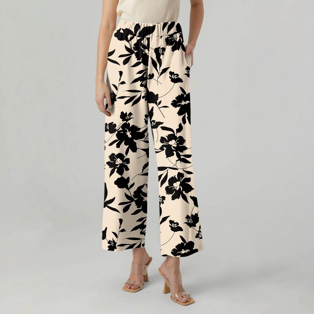 Women's Casual Fashion Printed Straight Leg Pants Pants With Pockets